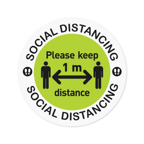 Covid-19 Floor Sticker Social Distancing 26cm Round Apple Green 3pcs